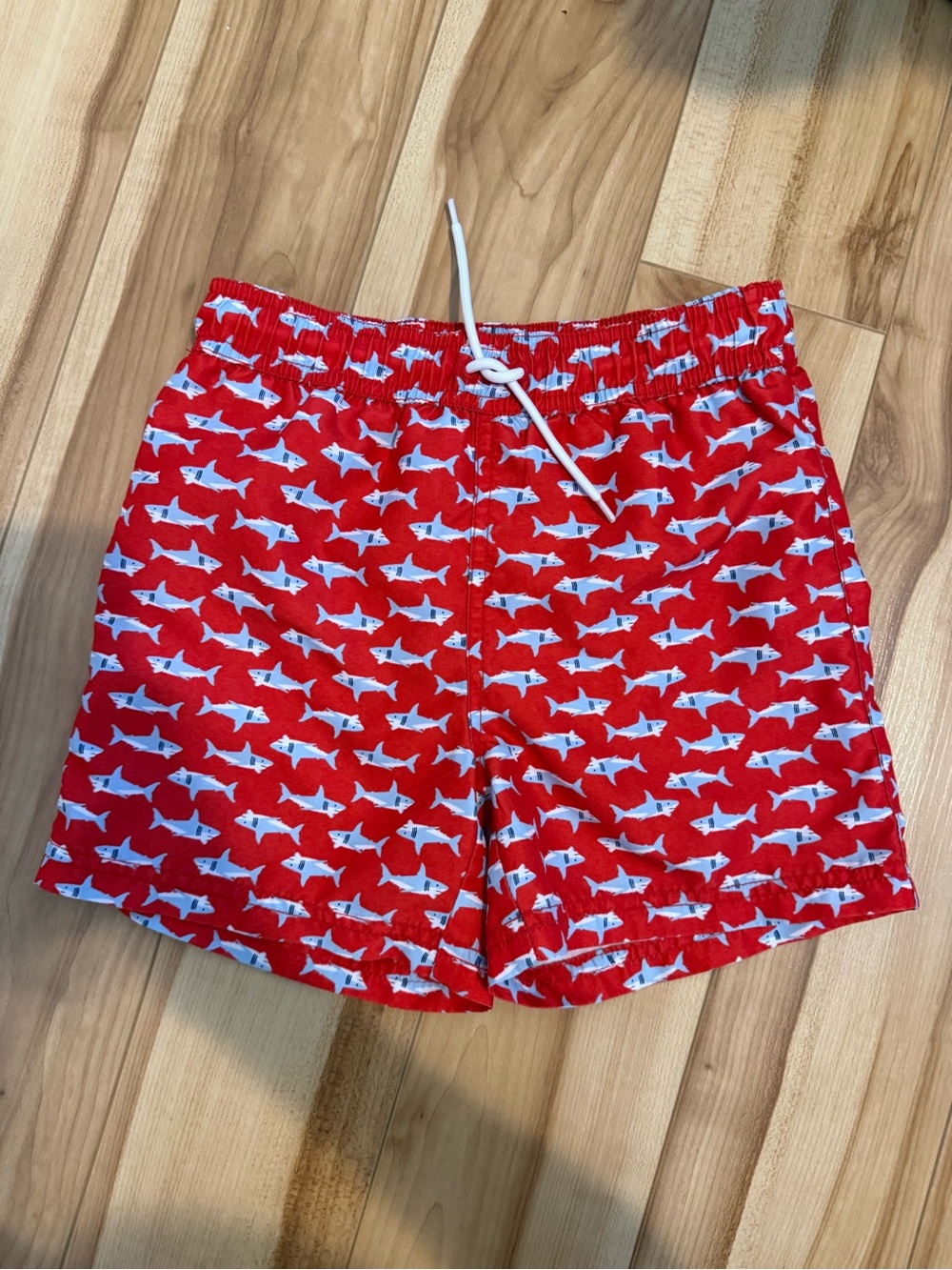 Janie and Jack Red Shark-Print Swim Trunks
